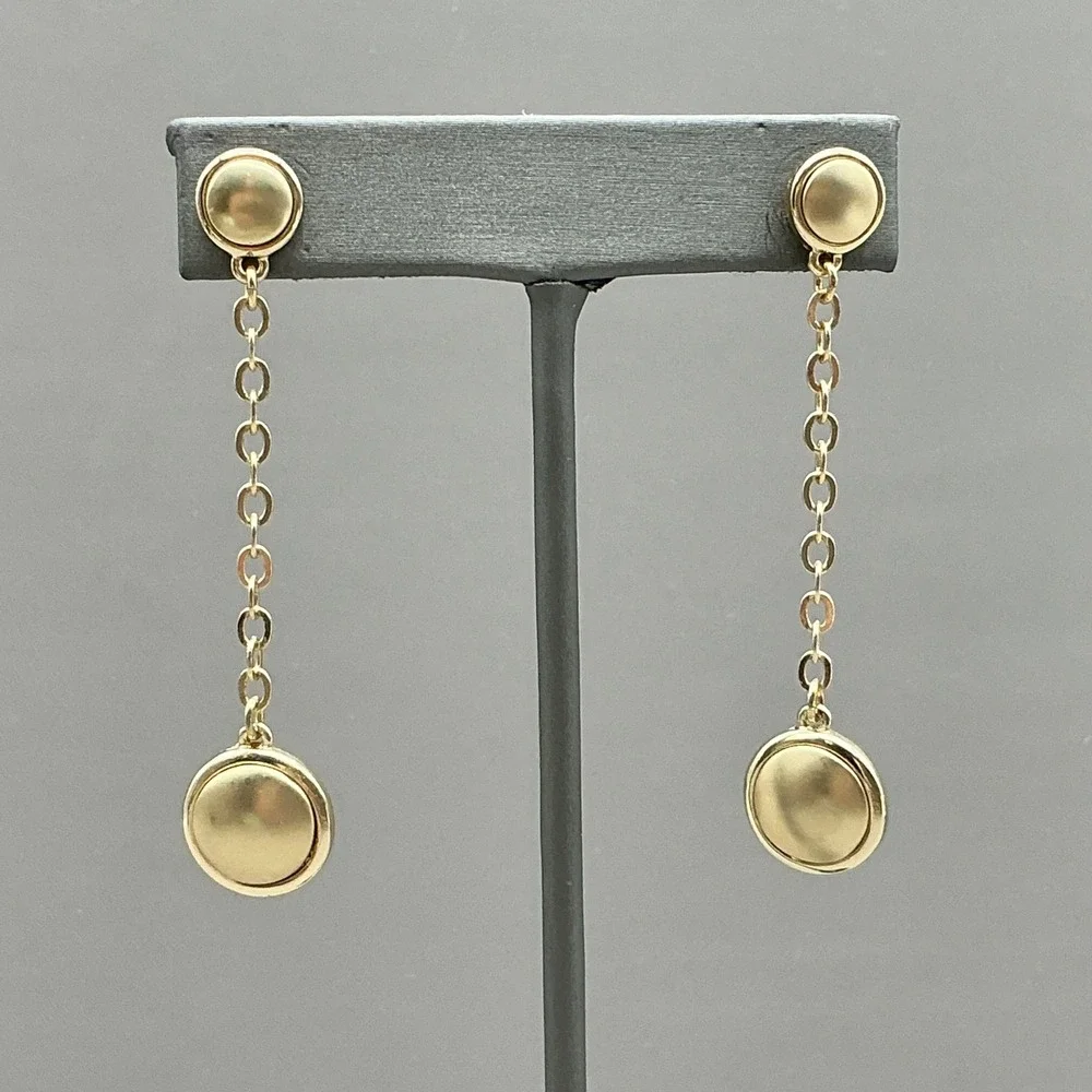 T Tahari Earrings Women Gold Tone Long Chain Dangle Drop Round Disc 2.25 Inch